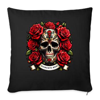 Memento Mori orné crâne Floral tatouage stoïque - Housse de coussin décorative 45 x 45 cm - noir - Devant
