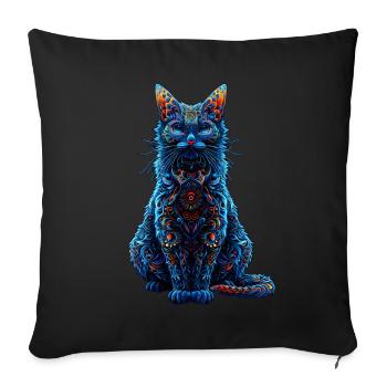 Complexe psychédélique fractal chat Rave champignon - Housse de coussin décorative 45 x 45 cm - noir - Devant