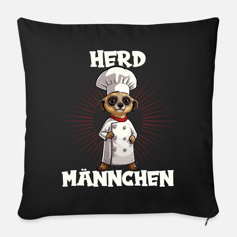 Erdmännchen kochen Koch Kochmütze Herdmännchen - Sofakissenbezug 45 x 45 cm - Schwarz