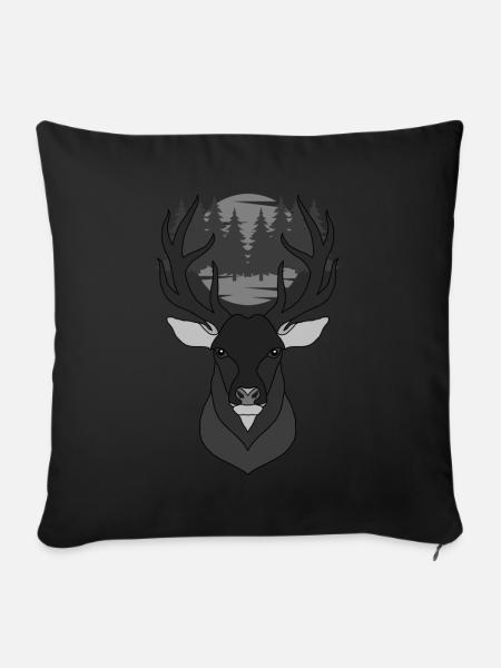 Rothirsch Geweih mit Hirschgeweih - Sofakissenbezug 45 x 45 cm - Schwarz