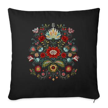 Polish Embroidery Traditional Folk Art Floral - Sofa pillowcase 17,3'' x 17,3'' (45 x 45 cm) - black - Front
