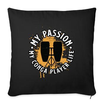 Joueur de conga Ma passion Ma vie de joueur de conga Batterie - Housse de coussin décorative 45 x 45 cm - noir - Devant