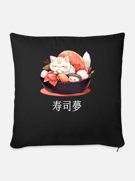 Kawaii Sushi Cat Neko Sushi Kanji Japanese Food Lo - Sofakissenbezug 45 x 45 cm - Schwarz