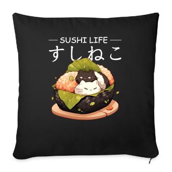 Sushi Life Cute Cats Anime Food Japanese Kanji - Sofakissenbezug 45 x 45 cm - Schwarz - Vorne