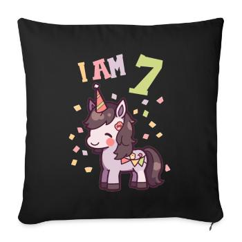 J'ai 7 ans Chevaux Cheval 7ème anniversaire - Housse de coussin décorative 45 x 45 cm - noir - Devant
