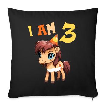 J'ai 3 ans Chevaux Cheval 3ème anniversaire - Housse de coussin décorative 45 x 45 cm - noir - Devant