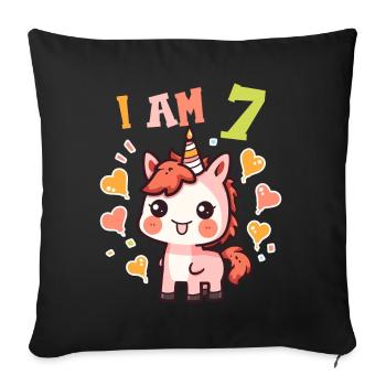 J'ai 7 ans Chevaux Cheval 7ème anniversaire - Housse de coussin décorative 45 x 45 cm - noir - Devant