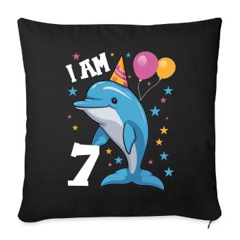 J'ai 7 ans Delfine Delfin 7ème anniversaire - Housse de coussin décorative 45 x 45 cm - noir - Devant