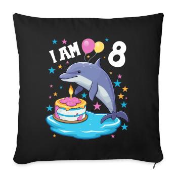 I'm 8 years old Dolphins Dolphin 8th Birthday - Sofa pillowcase 17,3'' x 17,3'' (45 x 45 cm) - black - Front