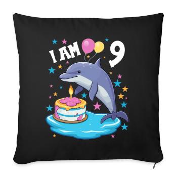 J’ai 9 ans Dauphins Dauphin 9ème anniversaire - Housse de coussin décorative 45 x 45 cm - noir - Devant