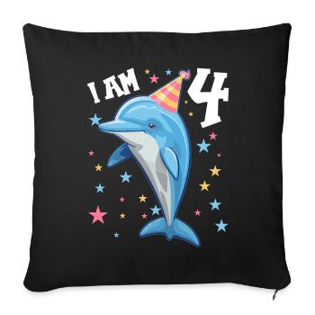 I'm 4 Years Old Dolphins Dolphin 4th Birthday - Sofa pillowcase 17,3'' x 17,3'' (45 x 45 cm) - black - Front