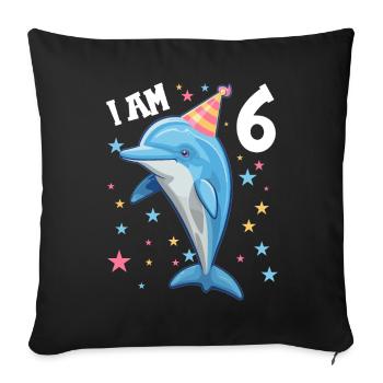 J’ai 6 ans Dauphins Dauphin 6ème anniversaire - Housse de coussin décorative 45 x 45 cm - noir - Devant