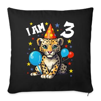 J’ai 3 ans Léopard Léopard 3ème anniversaire - Housse de coussin décorative 45 x 45 cm - noir - Devant