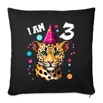 J’ai 3 ans Léopard Léopard 3ème anniversaire - Housse de coussin décorative 45 x 45 cm - noir - Devant