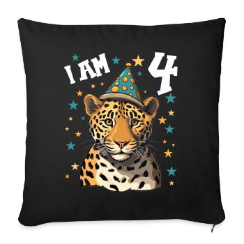 I'm 4 Years Old Leopard Leopard 4th Birthday - Sofa pillowcase 17,3'' x 17,3'' (45 x 45 cm) - black - Front