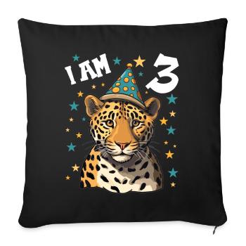 J’ai 3 ans Léopard Léopard 3ème anniversaire - Housse de coussin décorative 45 x 45 cm - noir - Devant