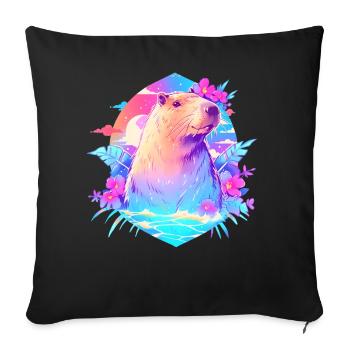 Cute Capybara Retro Summer Kawaii Pastel Vaporwave - Sofakissenbezug 45 x 45 cm - Schwarz - Vorne