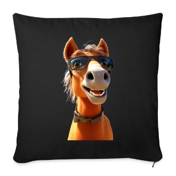 Cheval, Fille De Cheval, Cavalier, Poney, Écurie, Chevaux - Housse de coussin décorative 45 x 45 cm - noir - Devant