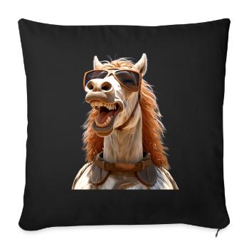 Cheval, Fille De Cheval, Cavalier, Poney, Écurie, Chevaux - Housse de coussin décorative 45 x 45 cm - noir - Devant