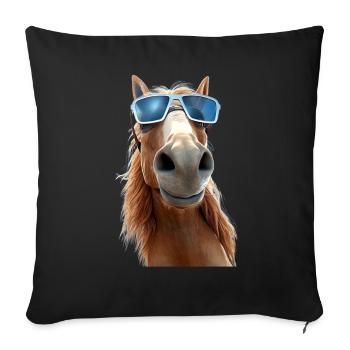 Cheval, Fille De Cheval, Cavalier, Poney, Écurie, Chevaux - Housse de coussin décorative 45 x 45 cm - noir - Devant