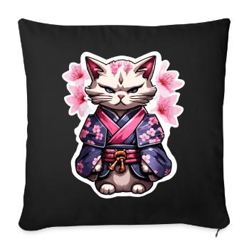 Samurai Katze & Kirschblüten #5 - Sofakissenbezug 45 x 45 cm - Schwarz - Vorne