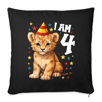 I'm 4 Years Old Lion Leo 4th Birthday - Sofa pillowcase 17,3'' x 17,3'' (45 x 45 cm) - black - Front