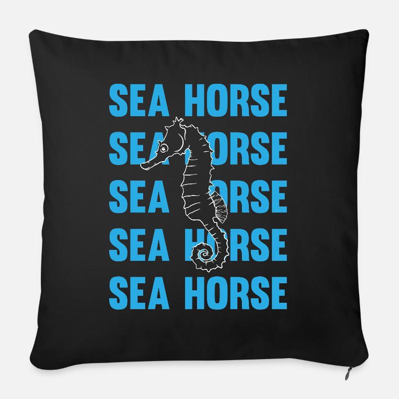 Hippocampe jeu d’écriture océan amour - Housse de coussin décorative 45 x 45 cm - noir