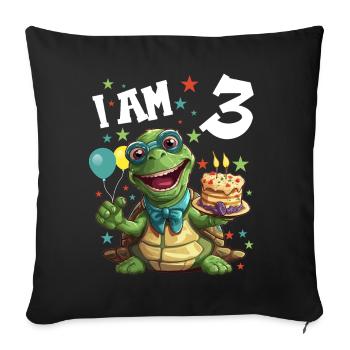Je suis 3 tortues Tortue 3e anniversaire - Housse de coussin décorative 45 x 45 cm - noir - Devant