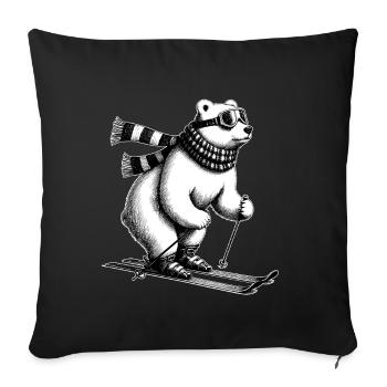 L’ours polaire aime skier au pôle Nord Hiver neige - Housse de coussin décorative 45 x 45 cm - noir - Devant