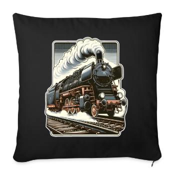 Illustration einer klassischen Dampflok - Sofakissenbezug 45 x 45 cm - Schwarz - Vorne