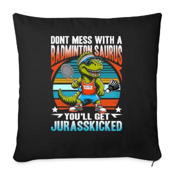 Funny Badminton Saurus – Enfants, Adolescents - Housse de coussin décorative 45 x 45 cm - noir - Devant