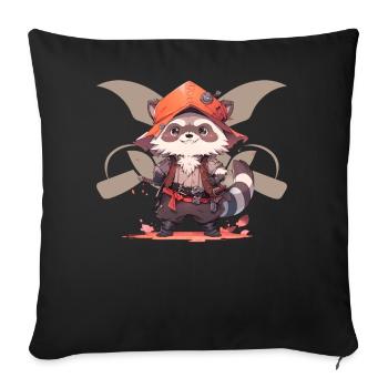 Cute Raccoon In Pirate Costume Kawaii Animals Hall - Sofakissenbezug 45 x 45 cm - Schwarz - Vorne