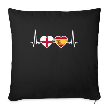 Angleterre Espagne Vintage Heartbeat drapeau - Housse de coussin décorative 45 x 45 cm - noir - Devant
