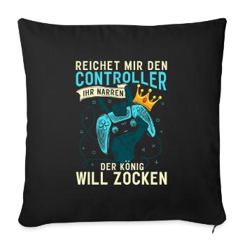Reichet mir den Controller König Konsole Gamer - Sofakissenbezug 45 x 45 cm - Schwarz - Vorne