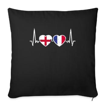 Angleterre France Vintage Heartbeat drapeau - Housse de coussin décorative 45 x 45 cm - noir - Devant