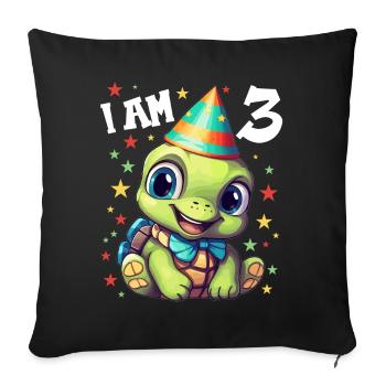Je suis 3 tortues Tortue 3e anniversaire - Housse de coussin décorative 45 x 45 cm - noir - Devant