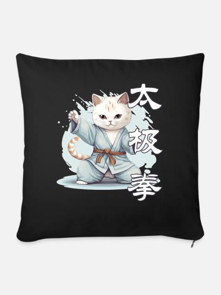 Tai Chi Martial Arts Cat Chinese Meditation Qi Gon - Sofakissenbezug 45 x 45 cm - Schwarz