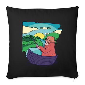 Faultier Angler Boot Angel Sonnenuntergang angeln - Sofakissenbezug 45 x 45 cm - Schwarz - Vorne