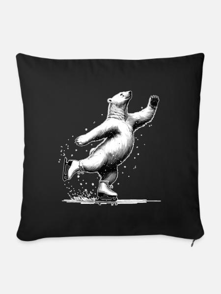 Eisbär liebt Schlittschuh laufen Arktis Nordpol - Sofakissenbezug 45 x 45 cm - Schwarz