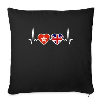 Hong Kong Royaume-Uni Vintage Heartbeat drapeau Hong Kong - Housse de coussin décorative 45 x 45 cm - noir - Devant