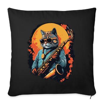 Chat drôle jouant de la musique de saxophone - Housse de coussin décorative 45 x 45 cm - noir - Devant