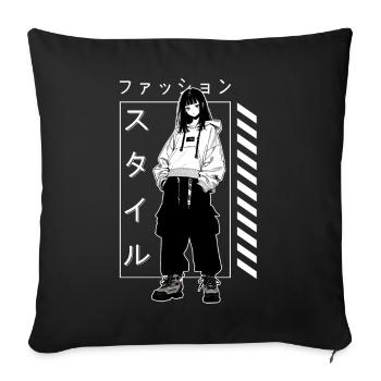 Emo Gothic Anime Soft Grunge Japanese Streetwear - Sofakissenbezug 45 x 45 cm - Schwarz - Vorne
