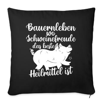 Schwein Schweinebauer Bauernhof Schweine - Sofakissenbezug 45 x 45 cm - Schwarz - Vorne