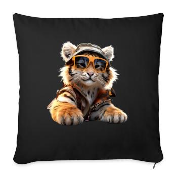 Tiger Big Cat Wild Cats Lover Cute Tiger - Sofa pillowcase 17,3'' x 17,3'' (45 x 45 cm) - black - Front