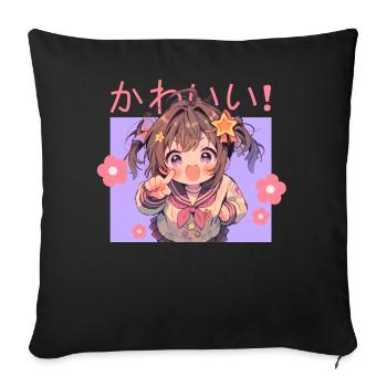 Kawaii School Girl Anime Japanese Cute Otaku - Sofakissenbezug 45 x 45 cm - Schwarz - Vorne