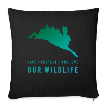 Protéger la nature - Lièvre dans la forêt - Housse de coussin décorative 45 x 45 cm - noir - Devant