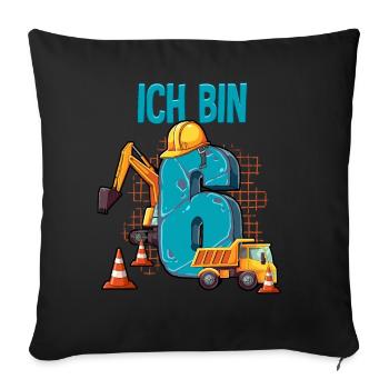 Baumaschinen 6 Geburtstag - Sofakissenbezug 45 x 45 cm - Schwarz - Vorne