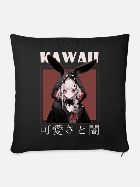 Rabbit Anime Girl Emo Grunge Yami Kawaii Aesthetic - Sofakissenbezug 45 x 45 cm - Schwarz