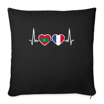 Maldives France Vintage Heartbeat drapeau - Housse de coussin décorative 45 x 45 cm - noir - Devant