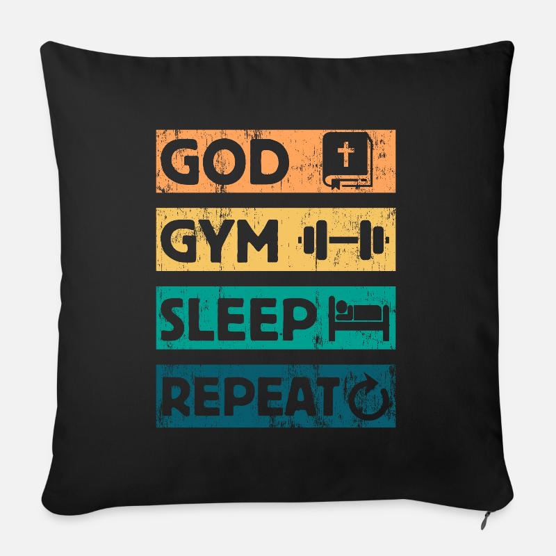 God Gym Sleep - Christlicher Glaube Bibel Workout - Sofakissenbezug 45 x 45 cm - Schwarz